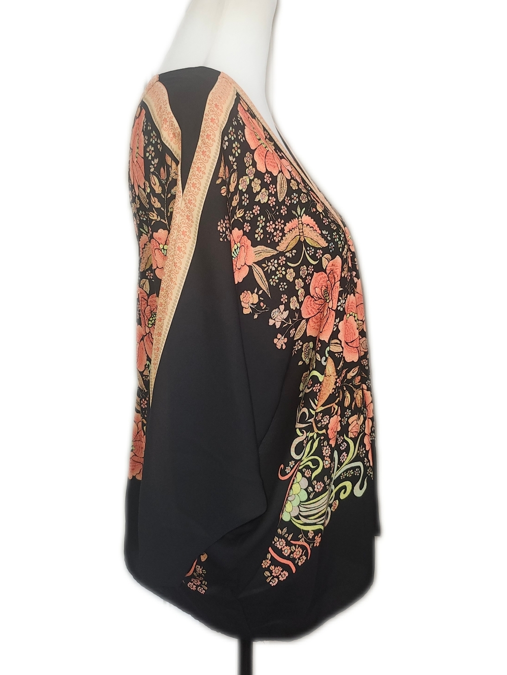 Rose + Olive Deep V-neck Front & Back, Batwing Sleeve, Black & Orange Top, M - Picture 3 of 7